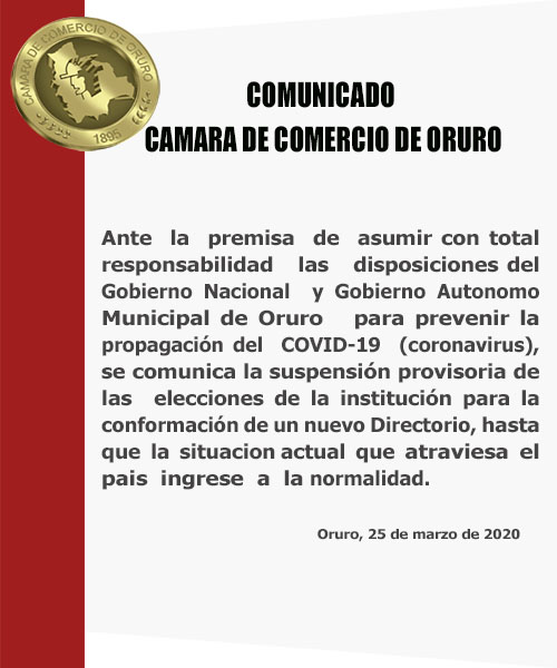 COMUNICADO CÁMARA DE COMERCIO DE ORURO